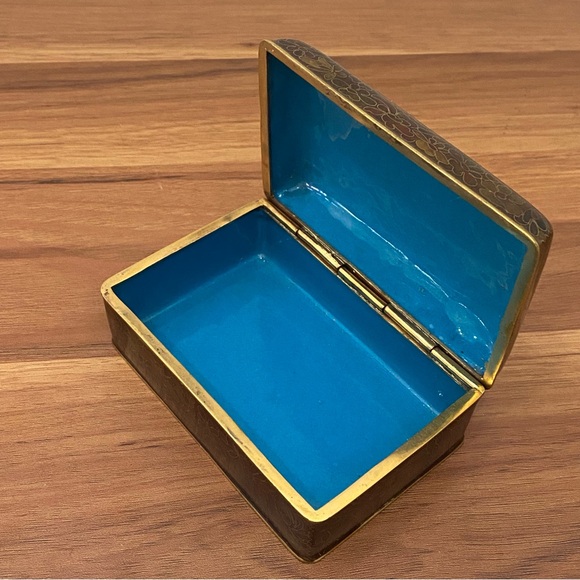 Vintage Chinese Cloisonne Brown Enamel Floral Hinged Trinket Box - Picture 2 of 16